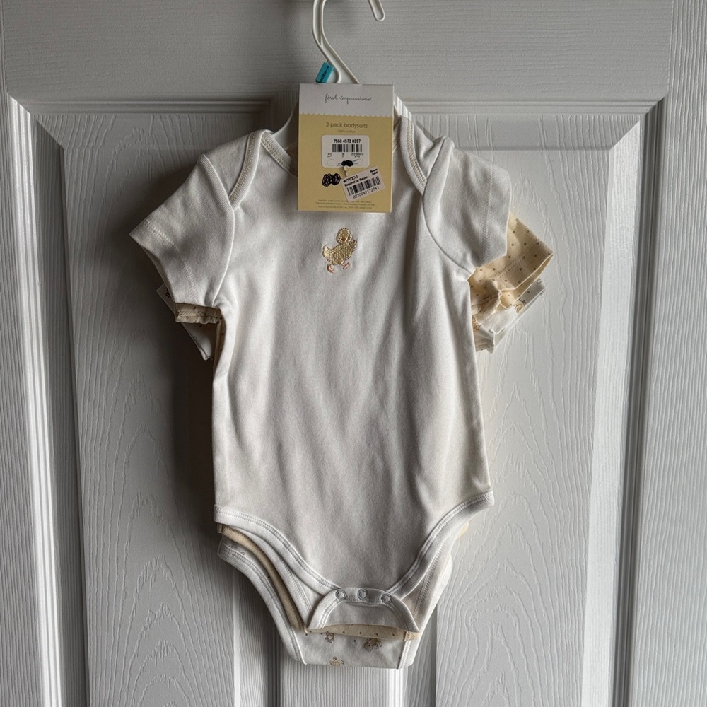 White Baby Onesie with Chick Embroidery (3 Onesie set)